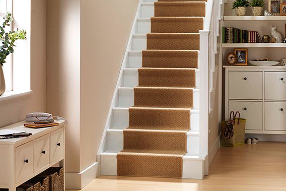 staircase with carpet runner on it 