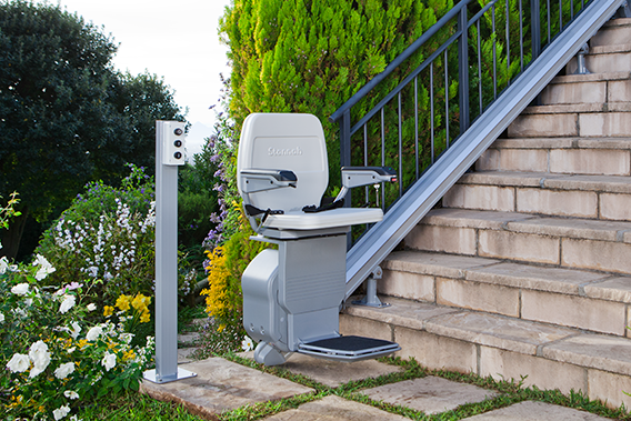 staircase with stairlift rail on outside