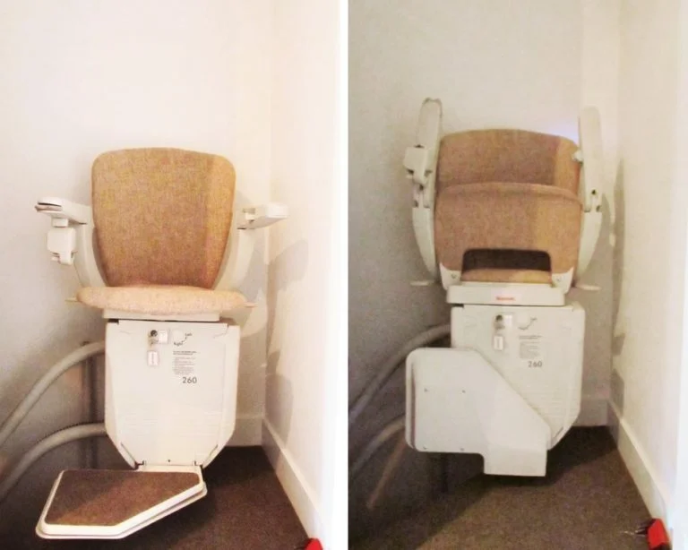 traplift smalle steile trap open dicht Wanneer ingeklapt kunnen andere mensen gewoon gebruik van de trap blijven maken