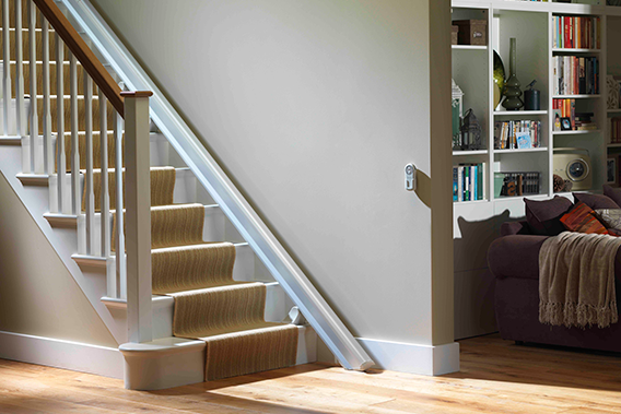 Straight Staircase staircase with stairlift rail on